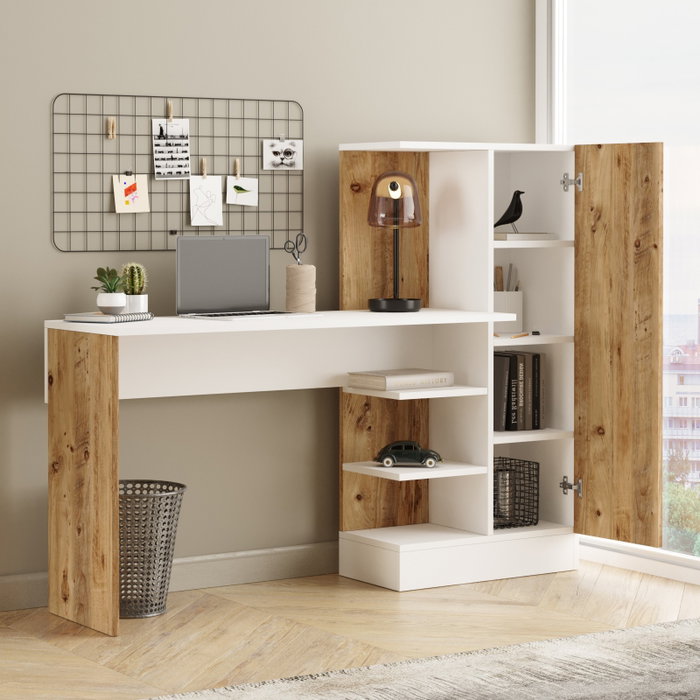 Hanah Home Mesa de estudio Ct2-Aw Pino atlántico y blanco Hanah Home Mesa de estudio Ct2-Aw Pino atlántico y blanco